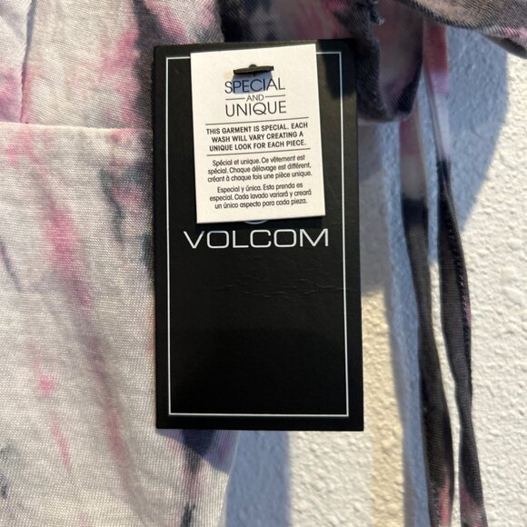 Volcom Women's MEDIUM Crop Top Pink Black White Tiedoll Wave Tie Dye - Picture 3 of 6